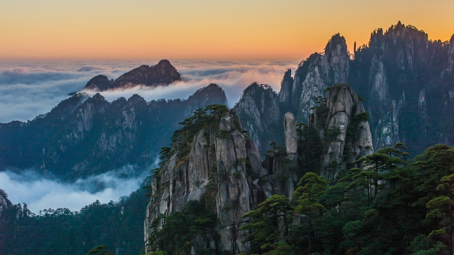 黄山的日出、中国 