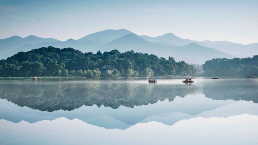 杭州西湖水墨意境般的风景、浙江省、中国 