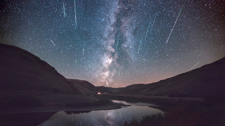 英仙座流星雨、白杨木峡谷州立公园、俄勒冈州、美国 