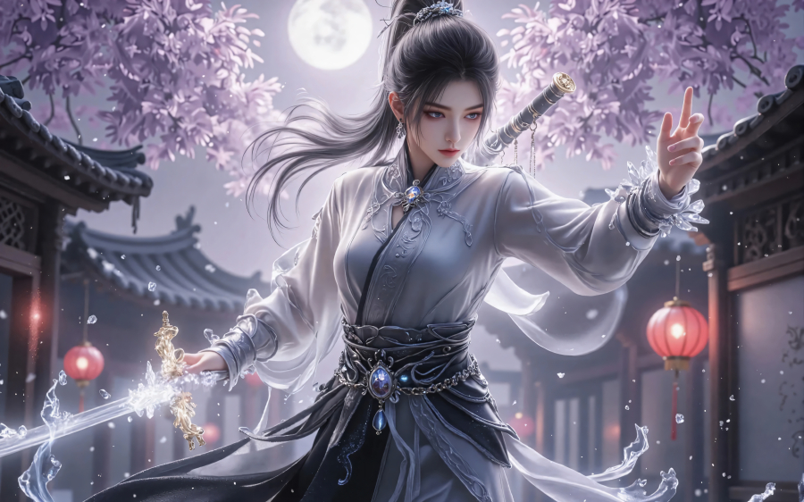 剑来女主宁姚月光下唯美壁纸，宁姚4K高清好看壁纸