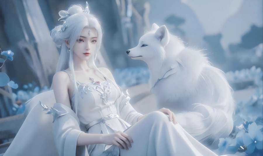 白发动漫美女白狐唯美4K壁纸，古风仙侠动漫故事，美的让您心动